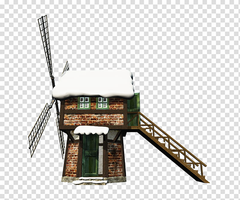 D Snowy Windmill, brown windmill house illustration transparent background PNG clipart