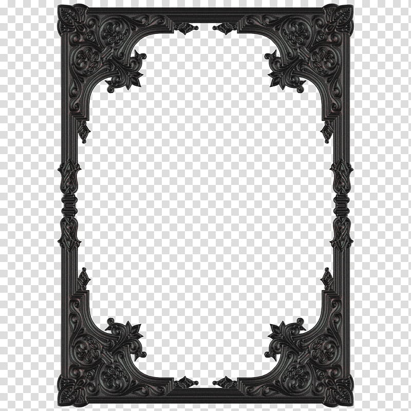 Old metal frames, black floral frame transparent background PNG clipart