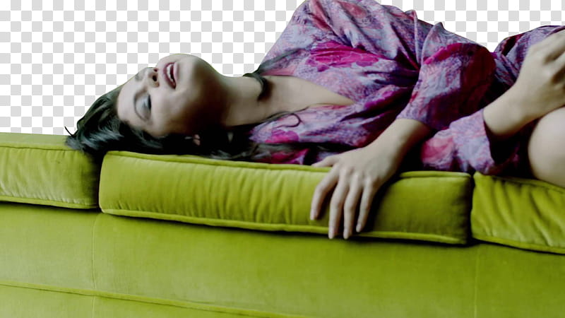 Selena Gomez  Good For You, woman lying on green fabric sofa transparent background PNG clipart