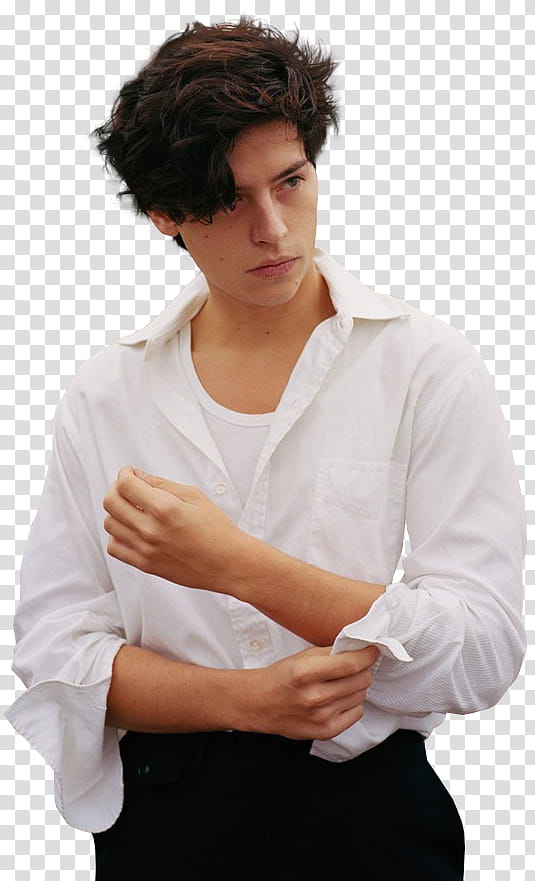 Cole Sprouse, man wearing white dress shirt holding sleeve transparent background PNG clipart