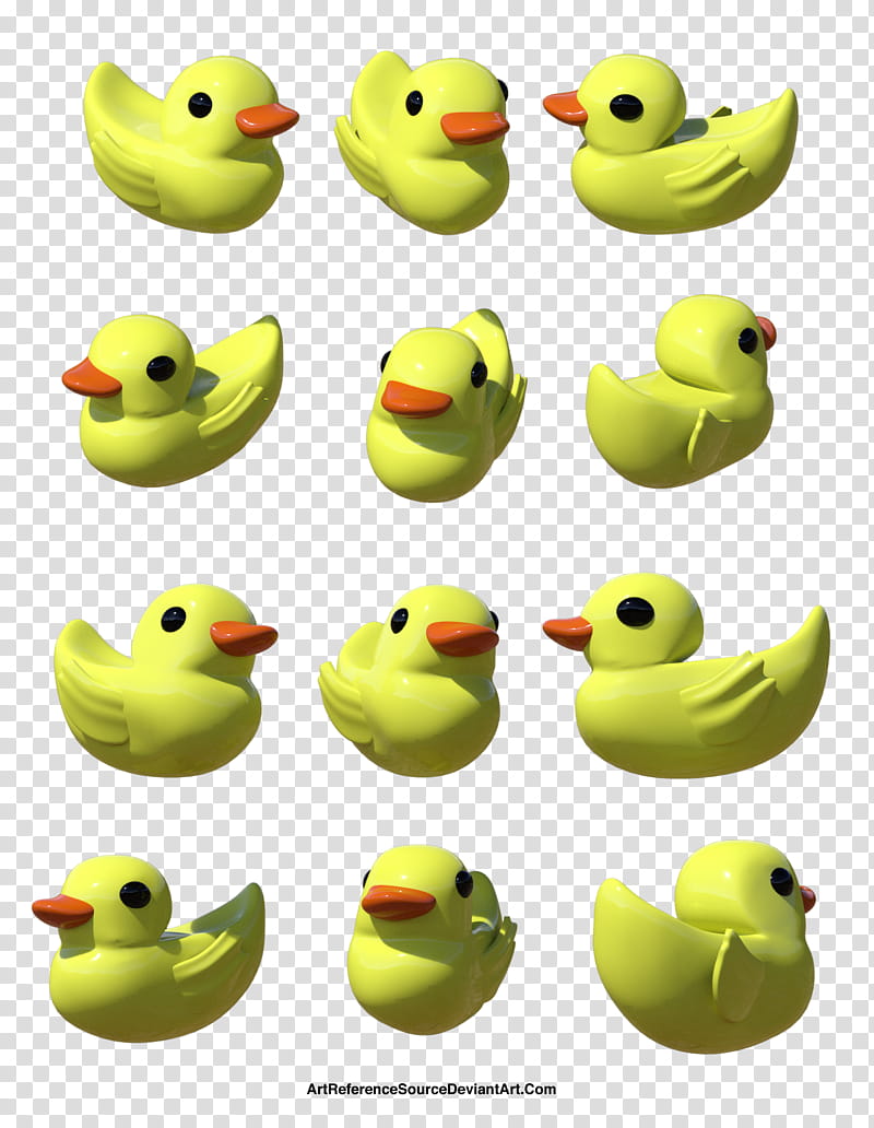 Free Rubber duck from various angles, yellow duckling D illustration lot transparent background PNG clipart