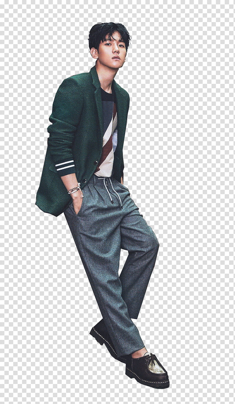 SHARE Baekhyun Cosmopolitan Render EXO, man leaning while both hands on pocket transparent background PNG clipart