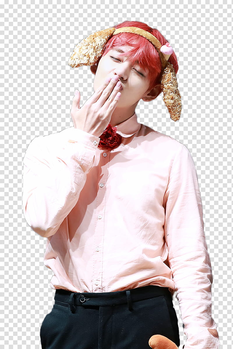 CHENGXIAO WJSN HANI EXID JUNGKOOK V BTS, man in rabbit ears headband and pink long-sleeved shirt transparent background PNG clipart