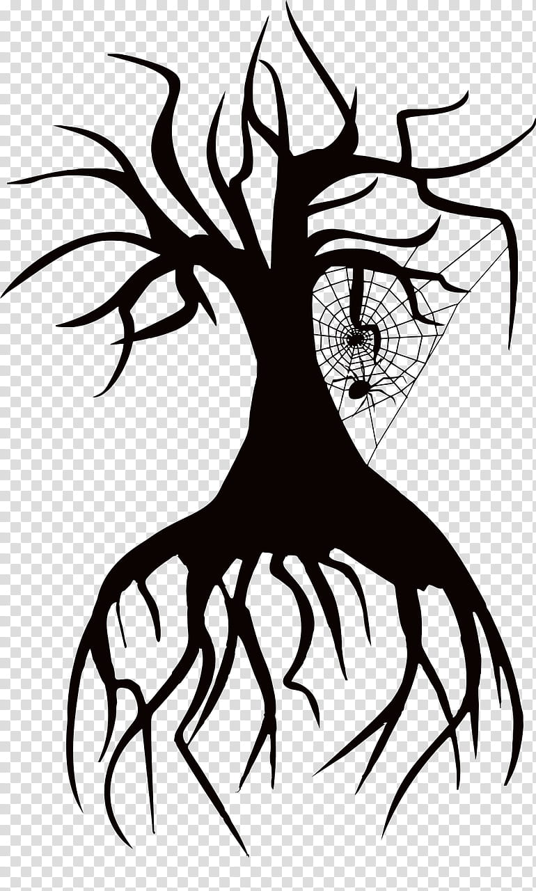 MINI Happy Halloween, black tree silhouette transparent background PNG clipart