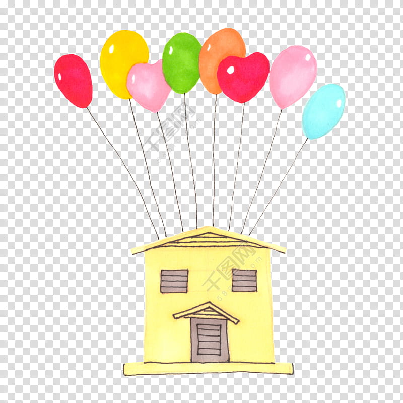 Hot Air Balloon Watercolor, Villa, House, Cartoon, Advertising, Gratis, Architecture, Yellow transparent background PNG clipart