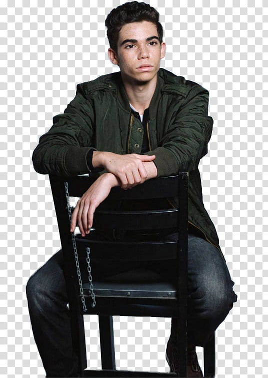 Cameron Boyce, man siting on ladder back chair transparent background PNG clipart