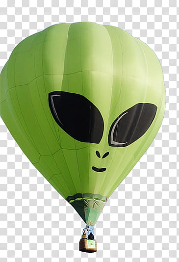 Up up and away, green alien hot air balloon transparent background PNG clipart