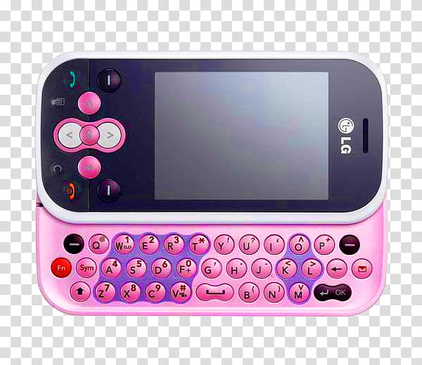 Pink Phone, blue and purple LG slide QWERTY phone transparent background PNG clipart
