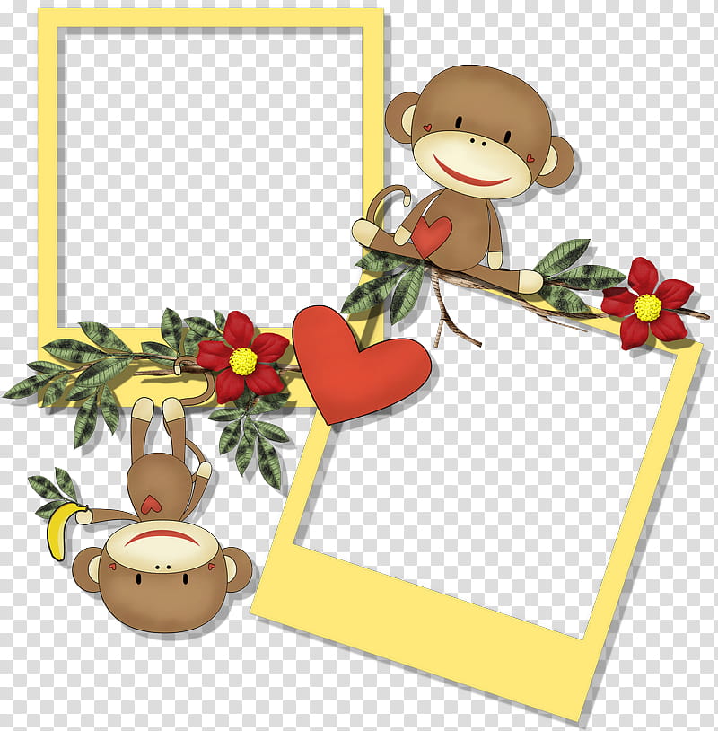 Christmas Frame, Frames, Monkey, Monkey Frame, Sock Monkey, Very Heart Frame, Ornament, Flower transparent background PNG clipart