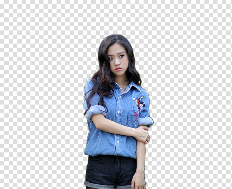 Ulzzang Girl Baek Sumin Yuko, woman wearing blue button-up shirt transparent background PNG clipart