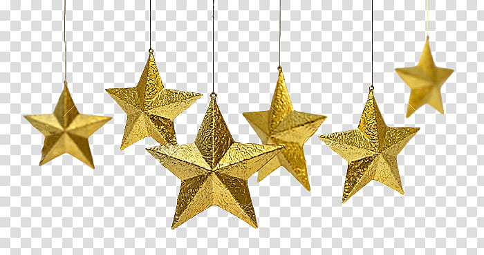 Christmas Ornaments s, six gold-colored star decors transparent background PNG clipart