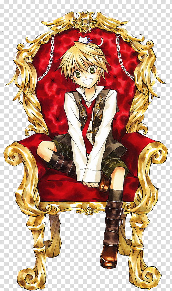 pandora hearts , yellow-haired male anime character sitting on chair transparent background PNG clipart