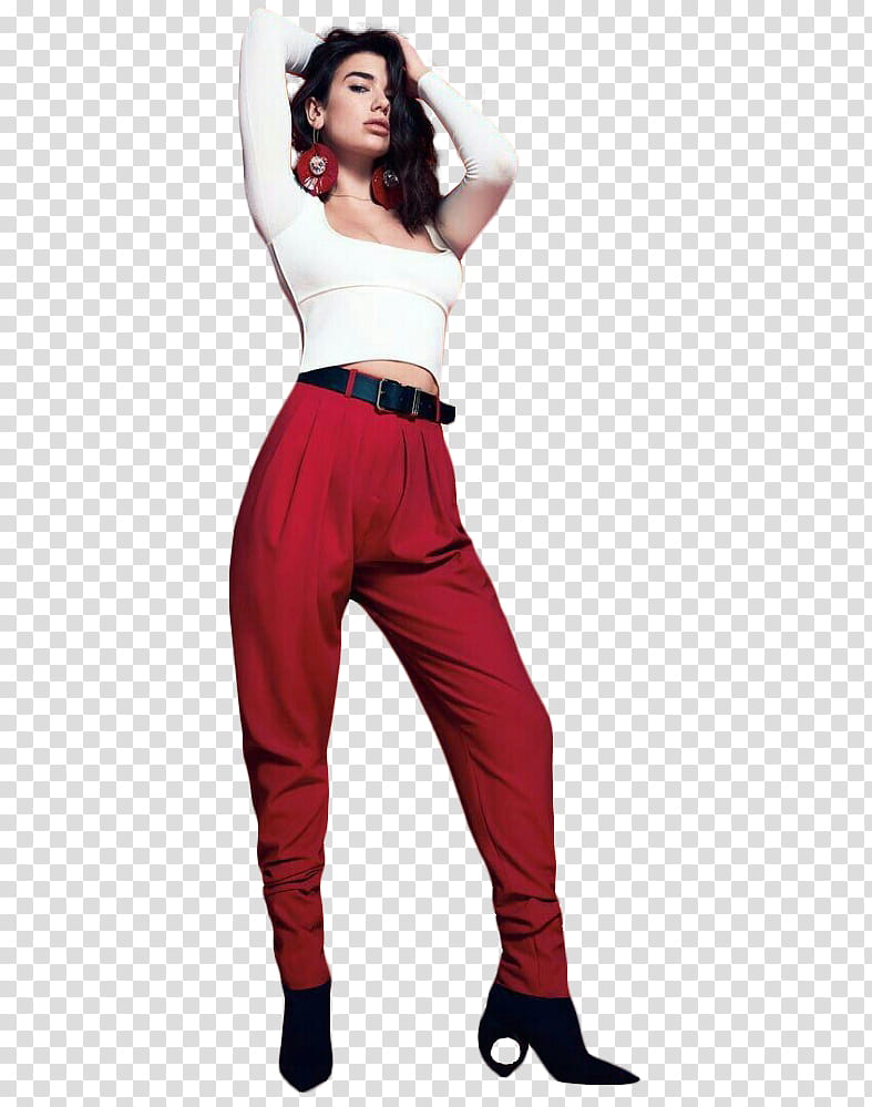 Dua Lipa, woman wearing red pants transparent background PNG clipart