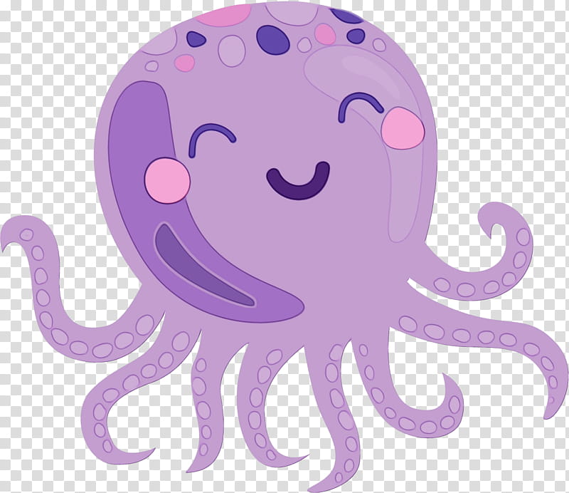 octopus giant pacific octopus purple cartoon octopus, Watercolor, Paint, Wet Ink, Violet transparent background PNG clipart