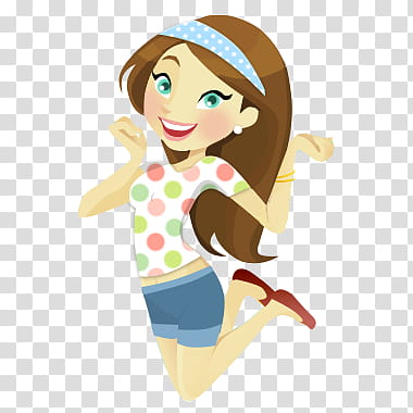 brown-haired woman in white and pink polka-dot T-shirt transparent background PNG clipart