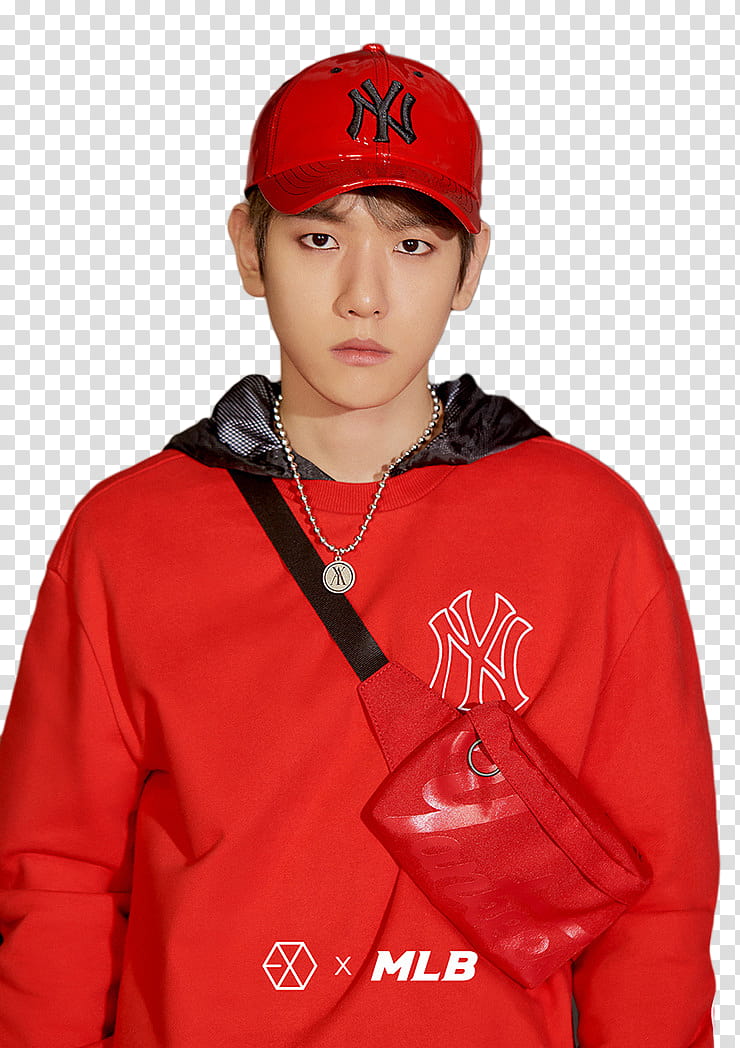 EXO MLB, EXO Byun Baekhyun in red pullover hoodie transparent background PNG clipart