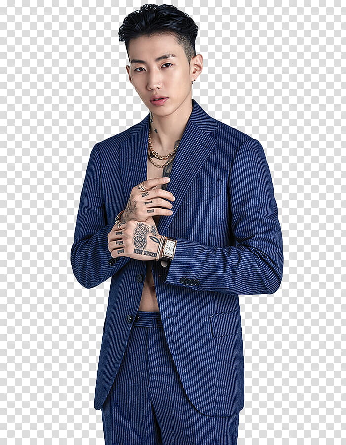Jay Park, man wearing blue pinstriped notched lapel suit jacket transparent background PNG clipart