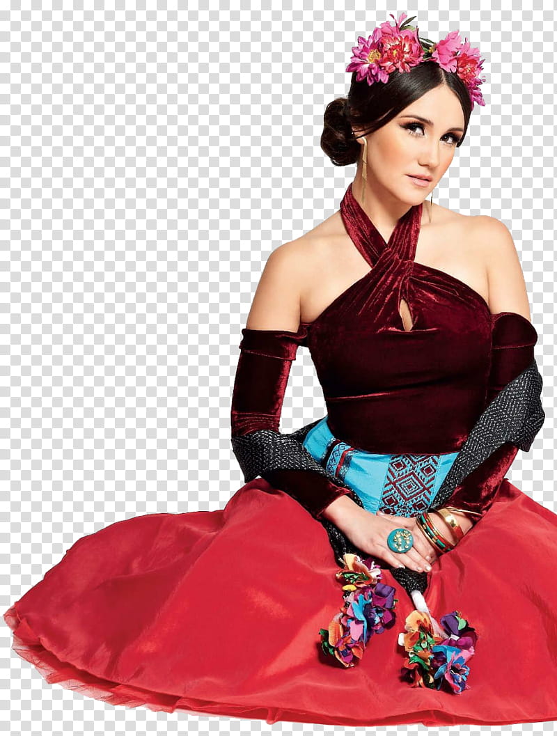 Dulce Maria, woman in red halter dress transparent background PNG clipart