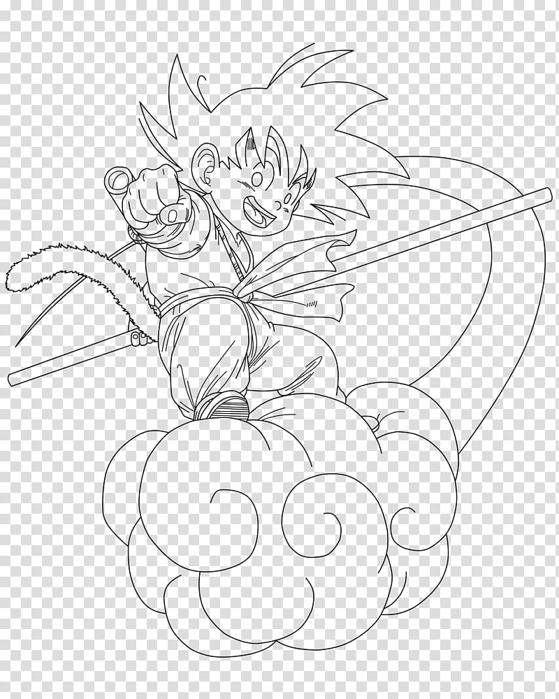Goku on Nimbus | Line Art WIP transparent background PNG clipart