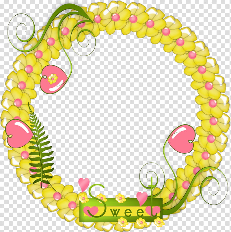 Sweet Frame, yellow flower wreath transparent background PNG clipart