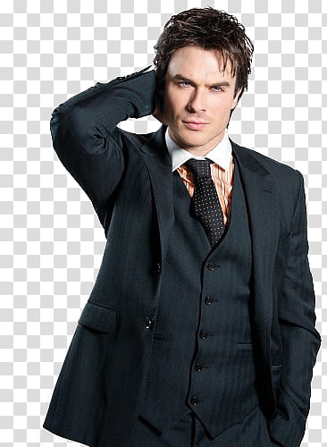 Ian Somerhalder, man posing wearing black suit transparent background PNG clipart