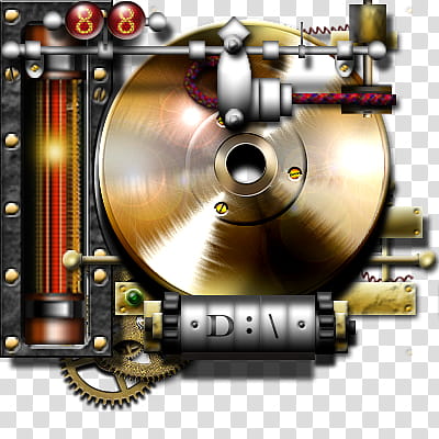 Steampunk Hard drive Indicator D Icon, hard-drive-indicator-D, gold and black electronic device transparent background PNG clipart