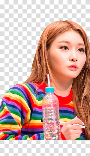 Solista Chungha 03, woman wearing multicolored sweatshirt transparent background PNG clipart thumbnail