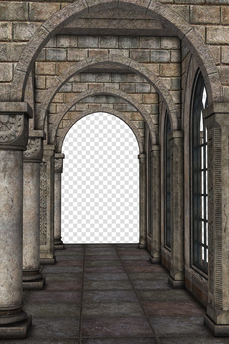 UNRESTRICTED Archways Hall Scene I, brown brick arch hallway transparent background PNG clipart