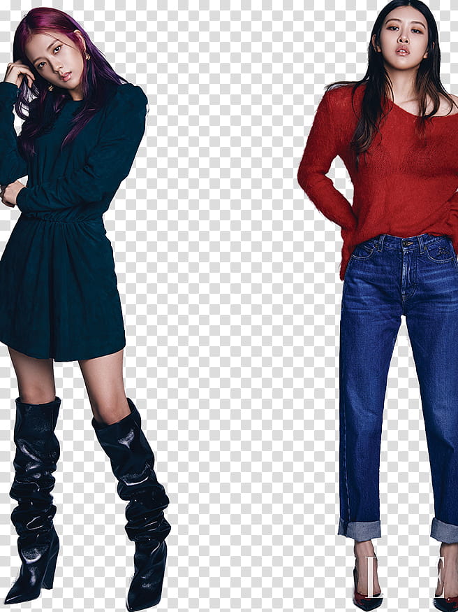 BLACKPINK, woman wearing green and red clothes collage transparent background PNG clipart