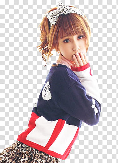 Girls Ulzzang Renders, brown-haired woman wearing blue-white-and-red jacket and brown leopard print bottoms placing hand on her lips transparent background PNG clipart