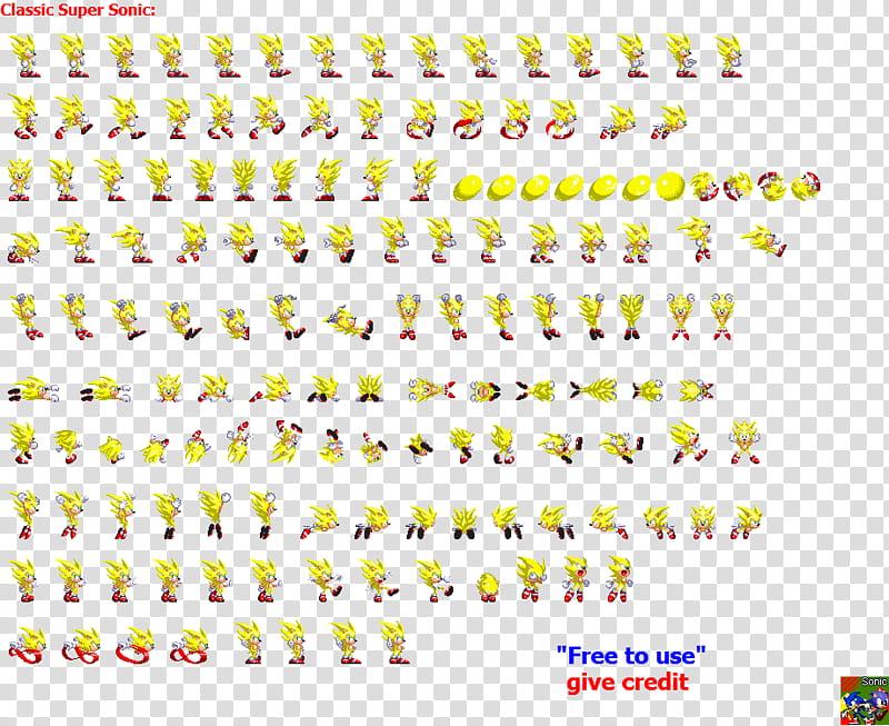 Classic Super Sonic Sprites Sonic , yellow character illustration lot  transparent background PNG clipart