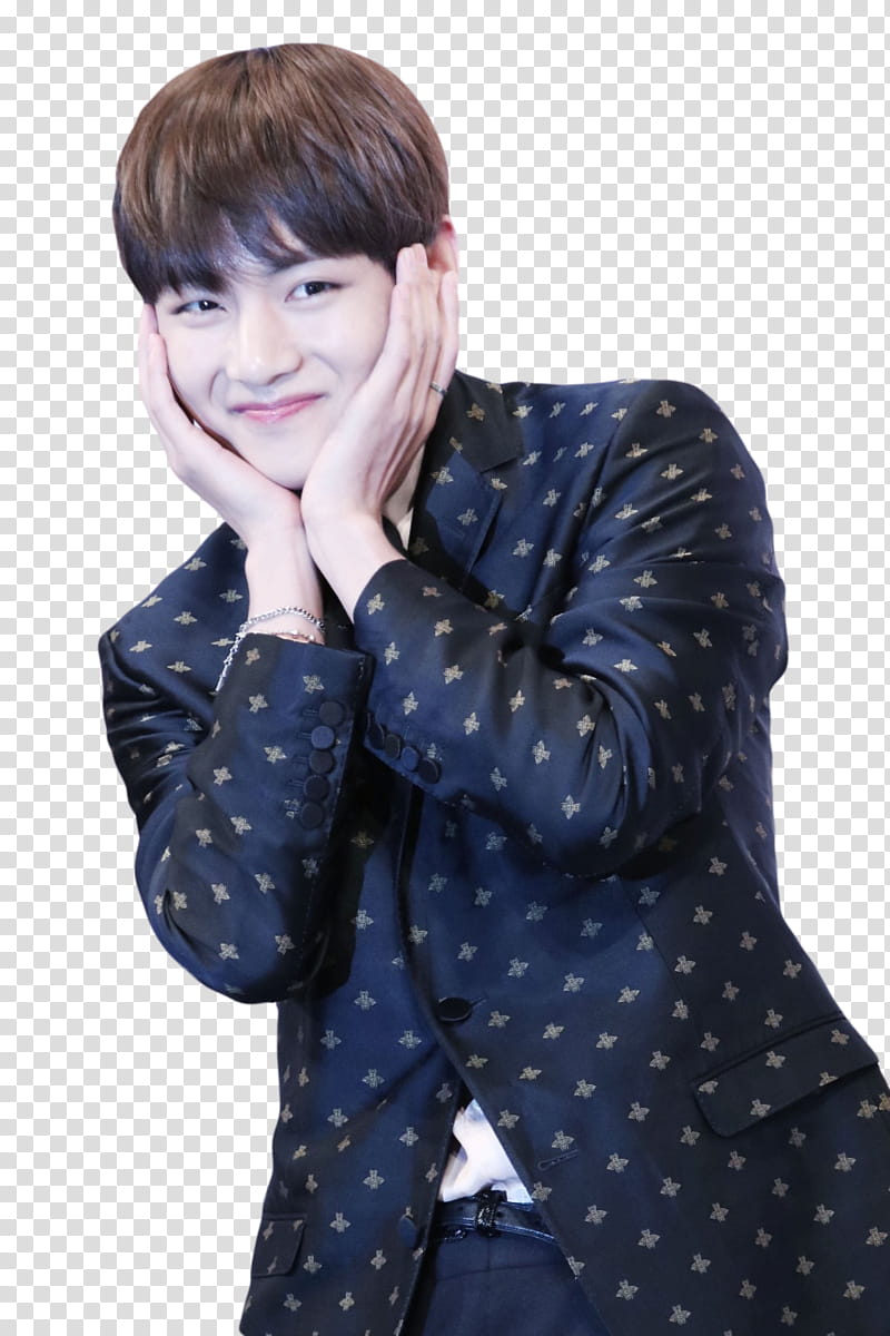 V BTS, BTS V putting hands below his chin transparent background PNG clipart