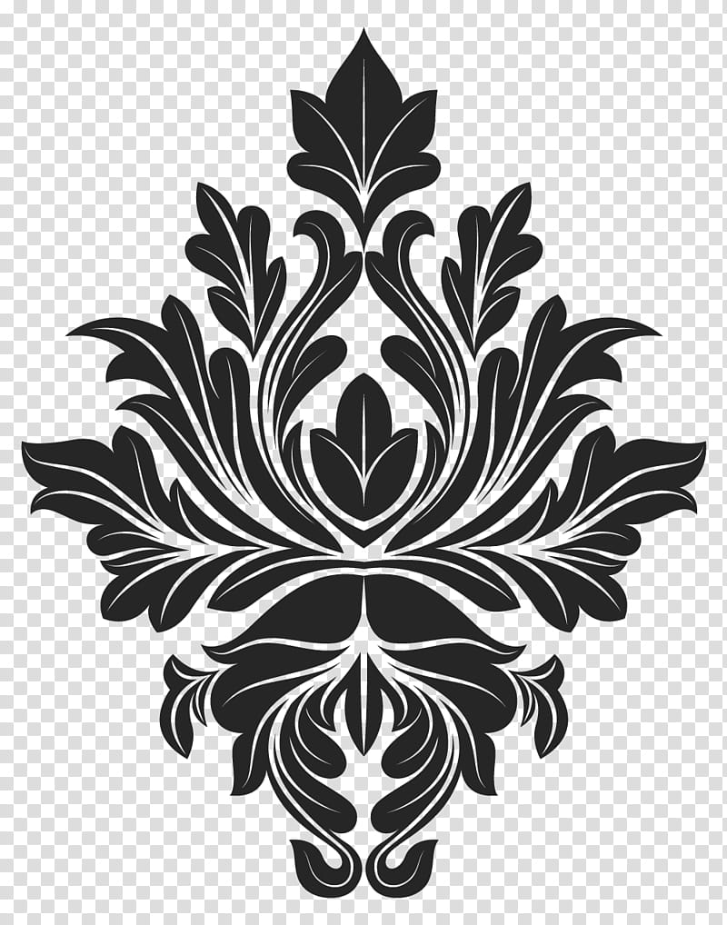 Black And White Flower, Drawing, Baroque Ornament, Motif, Damask, Leaf, Black And White
, Plant transparent background PNG clipart