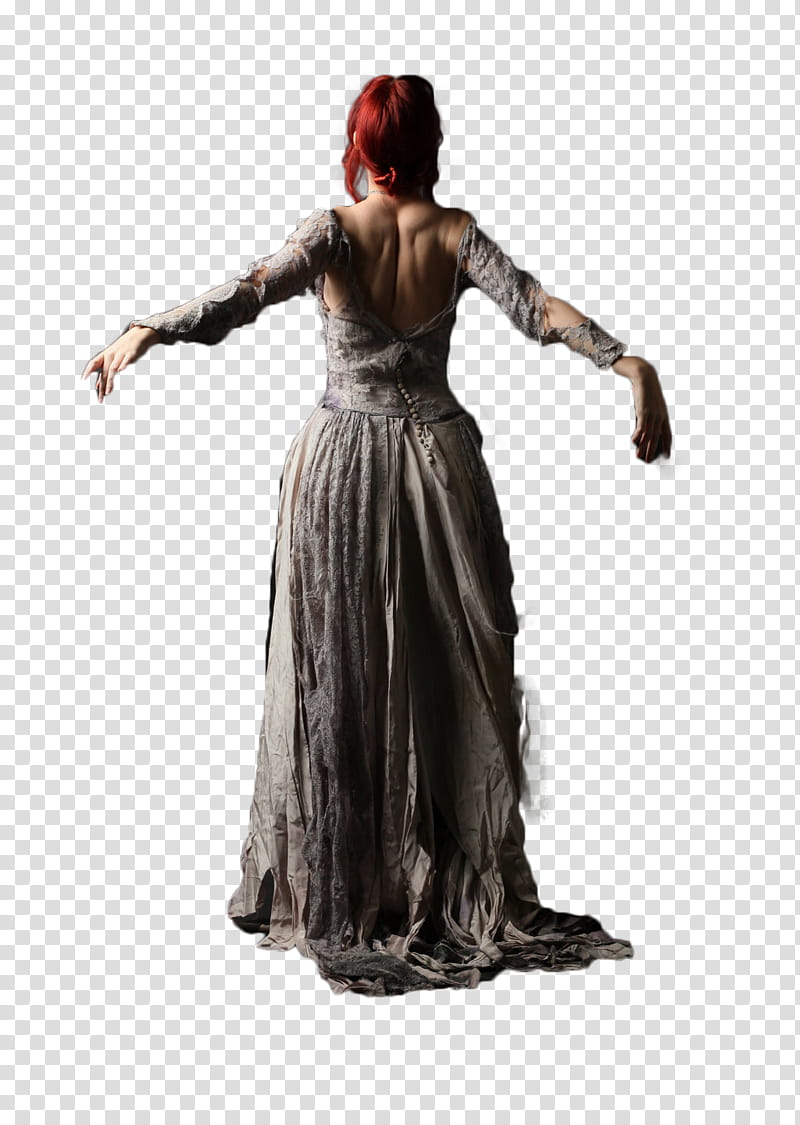 Watchers Model, woman wearing open-back long-sleeved dress transparent background PNG clipart