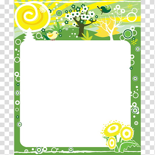 Floral Border Frame, Drawing, Calendar, Silhouette, Cartoon, Green, Yellow, Flower transparent background PNG clipart