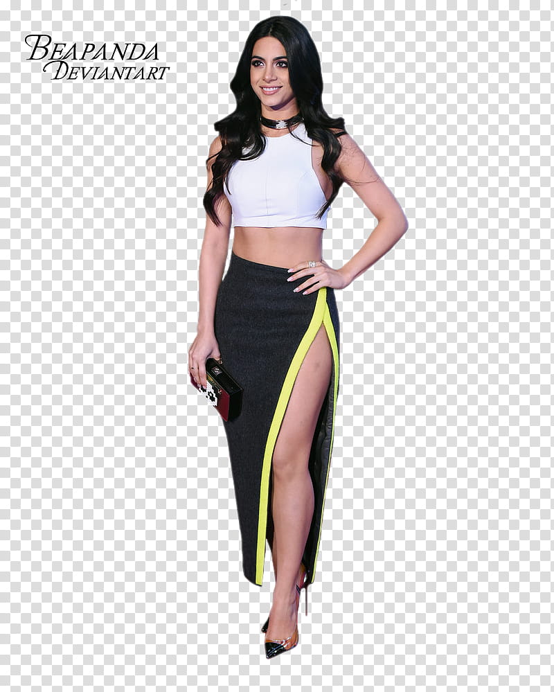 Emeraude Toubia, woman wearing crop top and slit dress transparent background PNG clipart