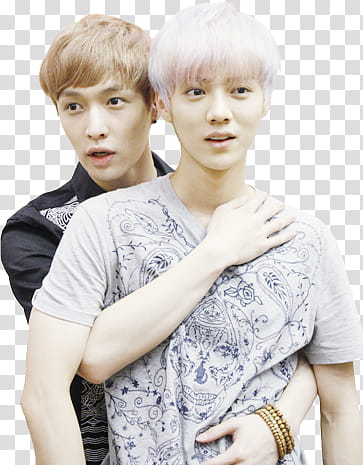 EXO LuLay, man hugging another man from behind transparent background PNG clipart