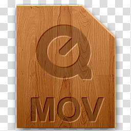 Wood icons for file types, mov, brown MOV file transparent background PNG clipart