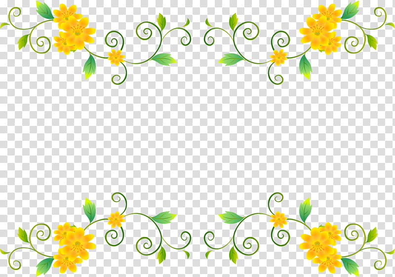 Yellow flower frame vine frame foliage vine frame, Text, Floral Design, Plant, Pedicel, Wildflower transparent background PNG clipart