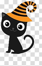 Halloween, black cat wearing witch hat illustration transparent background PNG clipart