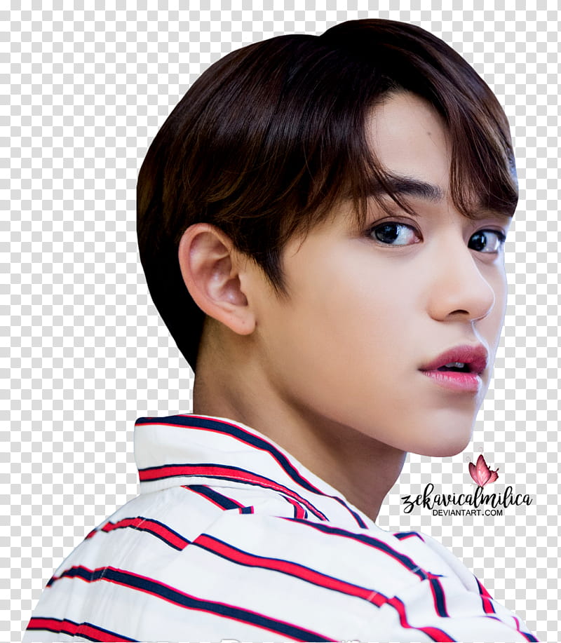 NCT Lucas , man wearing white and red striped collared shirt transparent background PNG clipart
