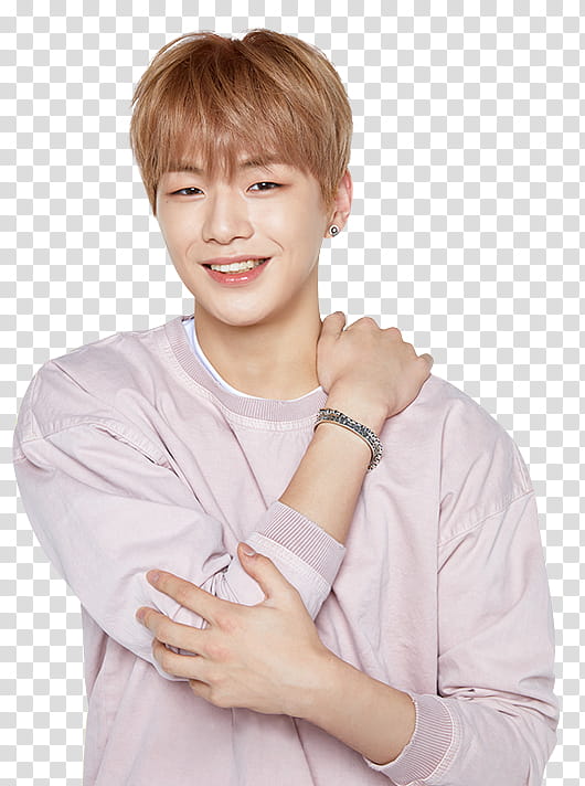 Wanna One Innisfree Part P, smiling man holding his shoulder transparent background PNG clipart