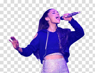 Ariana Grande Honeymoon tour , Ariana Grande holding microphone and singing transparent background PNG clipart
