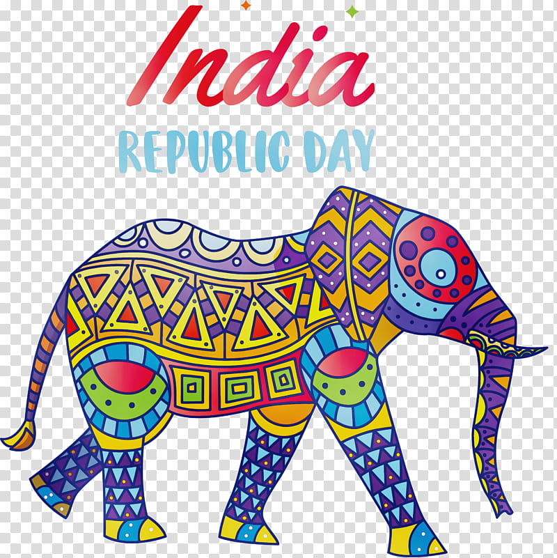 Indian elephant, India Republic Day, India Elephant, 26 January, Happy India Republic Day, Watercolor, Paint, Wet Ink transparent background PNG clipart