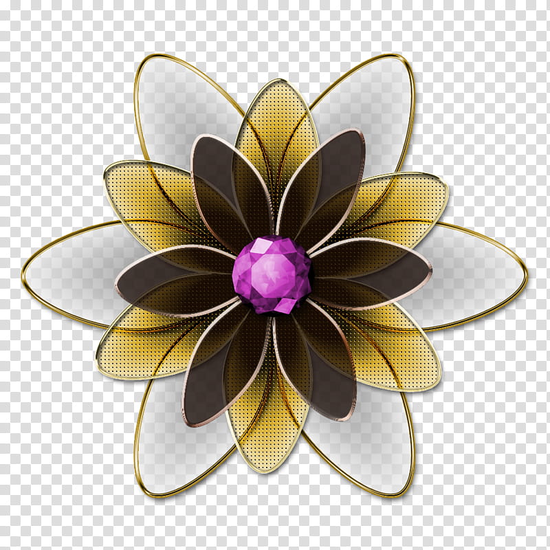 Decorative flowerses in, purple jeweled black, gold, and white flower art transparent background PNG clipart