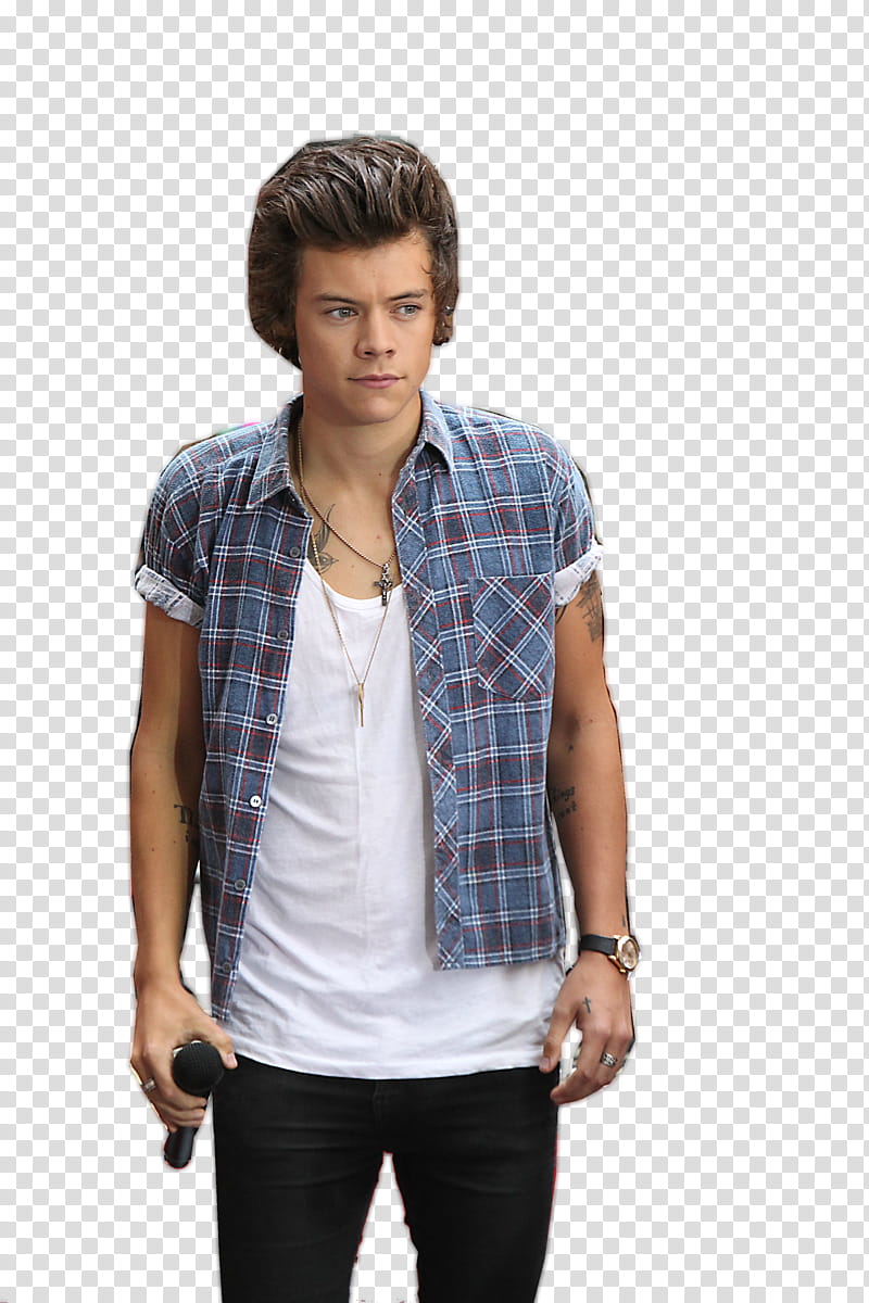 One Direction, Harry Edward Styles holding black microphone transparent background PNG clipart