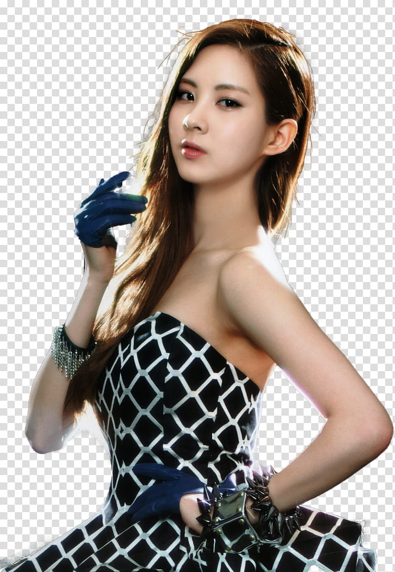 Girls Generation SNSD, woman raising hand wearing black and white dress transparent background PNG clipart