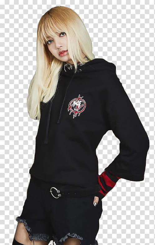 BLACKPINK Lisa nonagon, woman in black pullover hooded jacket transparent background PNG clipart