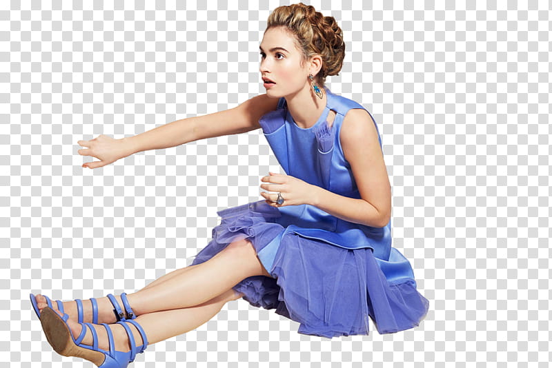 Lily James, woman in purple and blue dress transparent background PNG clipart