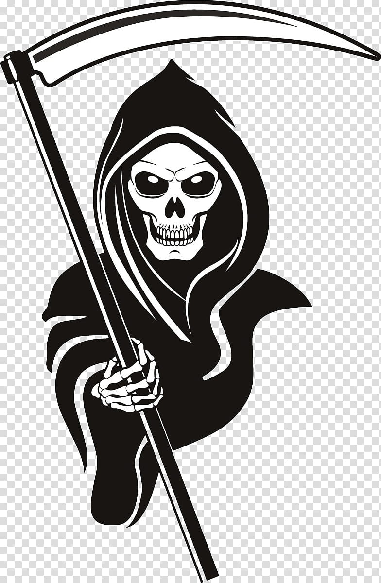 Death, Drawing, Decal, Scythe, Sticker, Black And White
, Headgear, Line transparent background PNG clipart